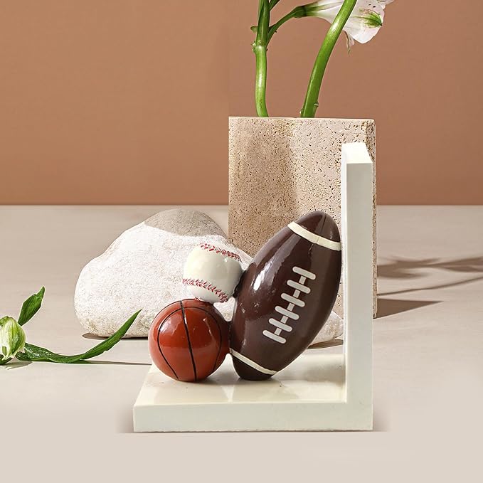 IMIKEYA Resin Bookend Book Stopper Football Basketball Heavy Duty Non-Skid Bookend for Room and Office Book Shelf Decor