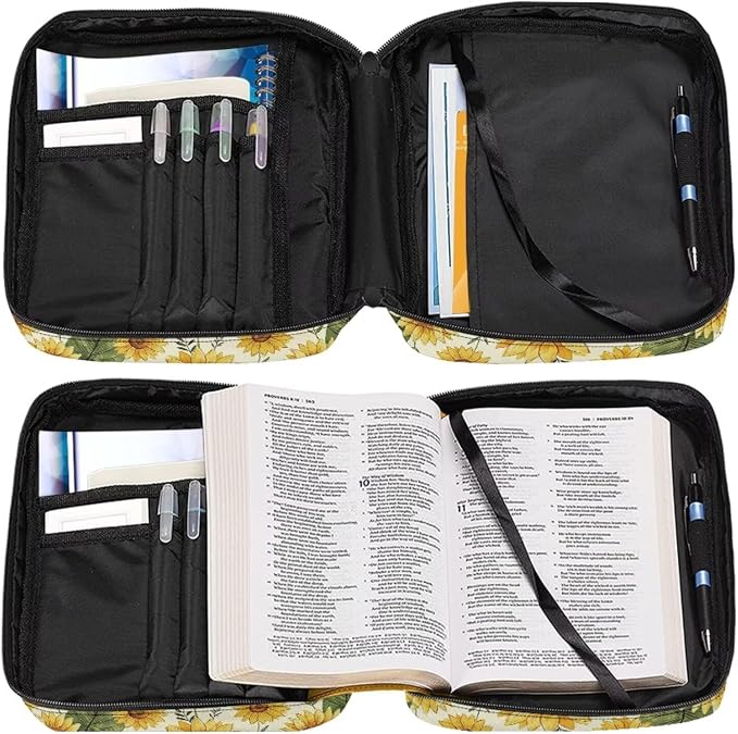 Coldinair Sunflower Palm Leaf Bible Covers Bag for Women,Cute Carrying Book Case Church Bag Bible Holder with Handle and Zippered Pocket