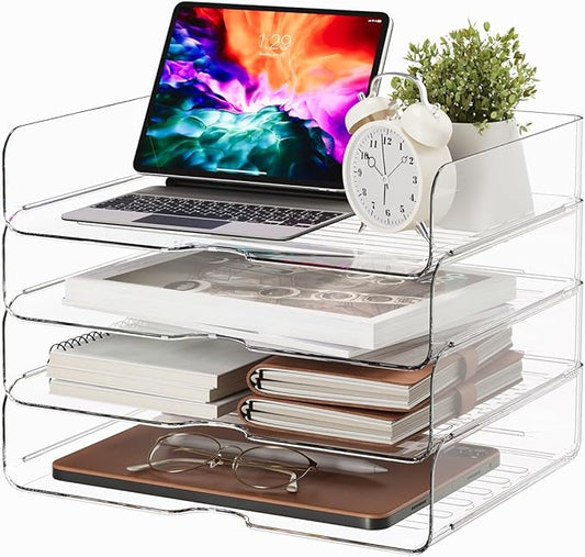 DCA Large Capacity Desk Organizer, 4 Tier Paper Organizer, File Organizer for Desk, Stackable Paper Tray for Office, Home and School