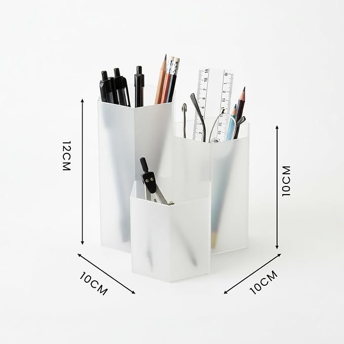 Clear Pencil Holder for Desk | 3 Compartment Organizer Desk Cute Pen Holder | Hexagonal Shape Pencil Cups for Classroom, Offices, Teacher Desks | Multipurpose Make up Organizers and Storage Accessory