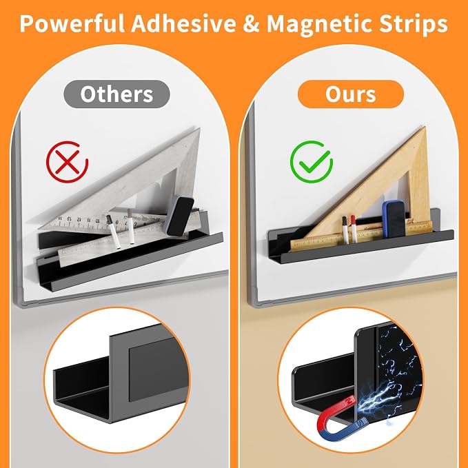 Magnetic Book Shelf for Whiteboard, Reusable Acrylic Book Display Shelf with Strong Adsorption Capacity, Magnetic Book Holder for Classroom Refrigerator Office Teacher Kids, Black