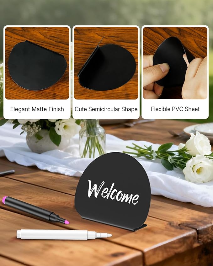 Uniclife 20 Pack Mini Chalkboard Signs for Food, Small Chalkboard Signs with Chalk Markers, Reusable Matte PVC Food Signs Food Labels for Party Buffet Wedding, Blackboard Place Cards Table Signs