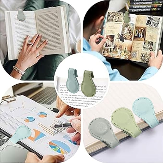 Jiozermi 4 Pcs Magnetic Bookmarks, Double-Sided Magnetic Bookmark Clips Leather Magnetic Bookmarks for Women Book Lover Readers Kids Teacher Student(Light Colour)