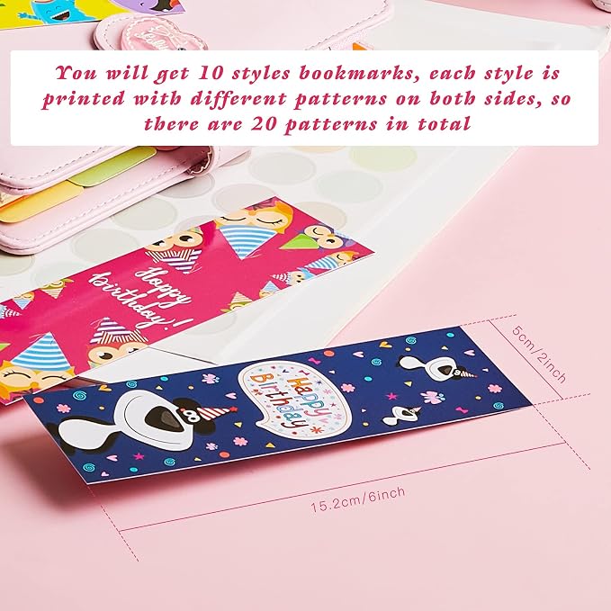 Tenare 150 Pieces Happy Birthday Bookmarks Laminated Imaginative Colors and Patterns for Students Classroom Stationery Supplies
