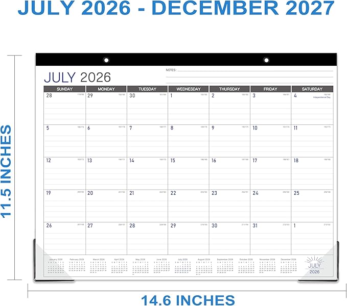 Desk Calendar 2026-2027 - Desk/Wall Calendar 2026-2027, Jul 2026 - Dec 2027, 26-27 Calendars 18 Month, Desk Calendars with Corner Protectors, Large Ruled Blocks, Thick Paper, Colorful, 14.6" x 11.5", Desktop Calendar for Daily Organizer