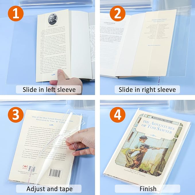 Clear Book Covers 50 PCS for 8 1/2" Tall Books, Adjustable Book Covers, Protect Against Wear and Tear, Water and Dust, Archival Safe, Adjustable for Book Size: 8 1/2" Tall x Up to 15" Long (50 Pack)