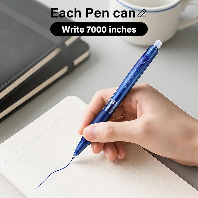 EUSOAR Blue Erasable Pens, 24 Pack Retractable Pens with Erasers (0.5mm) Smooth Writing, Make Mistakes Disappear Eraser Pen Fine Point for Office Note Taking Planner Crossword Puzzles