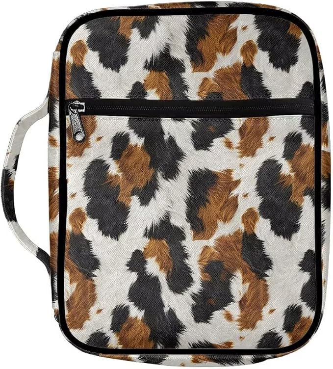 Coldinair Leopard Print Bible Covers Bag for Women,Durable Carrying Book Case Church Bag Bible Holder with Handle and Zippered Pocket