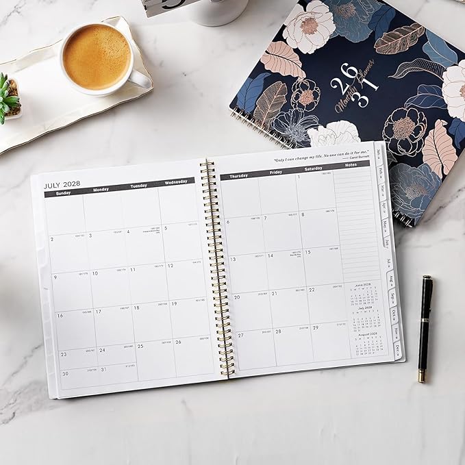 2026-2031 Monthly Planner/Calendar - 5 Year Monthly Planner, July 2026 - June 2031, 9" x 11", 5 Year Calendar 2026-2031 Monthly Planners with Tabs, Notes Pages - Engraved Floral