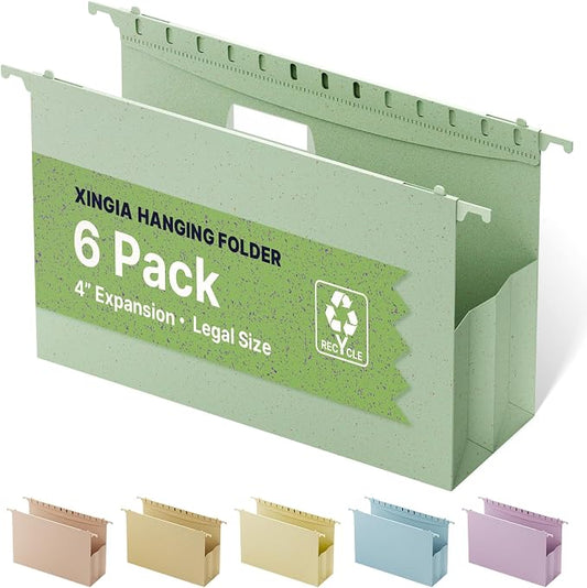 XINGIA Legal Size Hanging File Folders, Expandable 4 Inch File Folders Legal Size with Tabs, 6 Pack File Folders for Filling Cabinets, Hanging File Folder Organizer for School Office Home