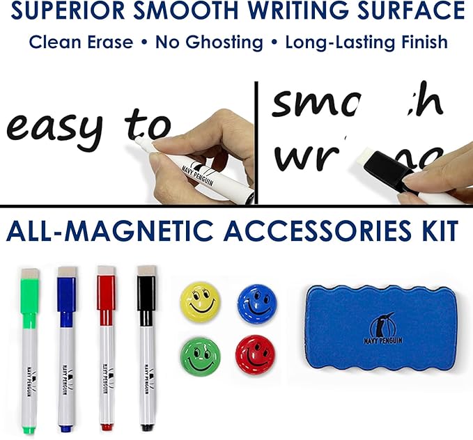 Whiteboard Set - 12 x 12 in Dry Erase Board with 1 Magnetic Dry Eraser, 4 Dry Wipe Markers and 4 Magnets - Small White Board Wall Hanging Marker Board for Home and Office (12x12)