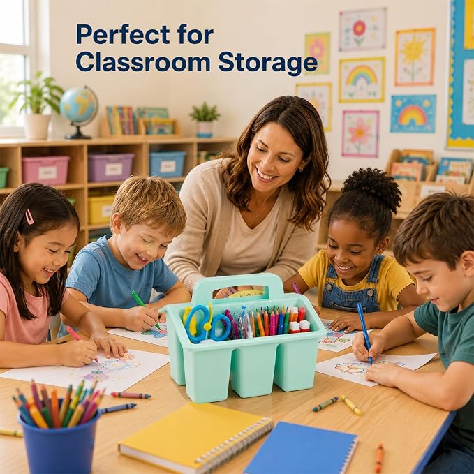 8 Pack Classroom Caddy Storage Basket with Handle 4 Compartment Storage Caddy Plastic Arts Crafts Caddies Protable Classroom Craft Caddies for Kids Schools Art Craft Supplies(Pastel)