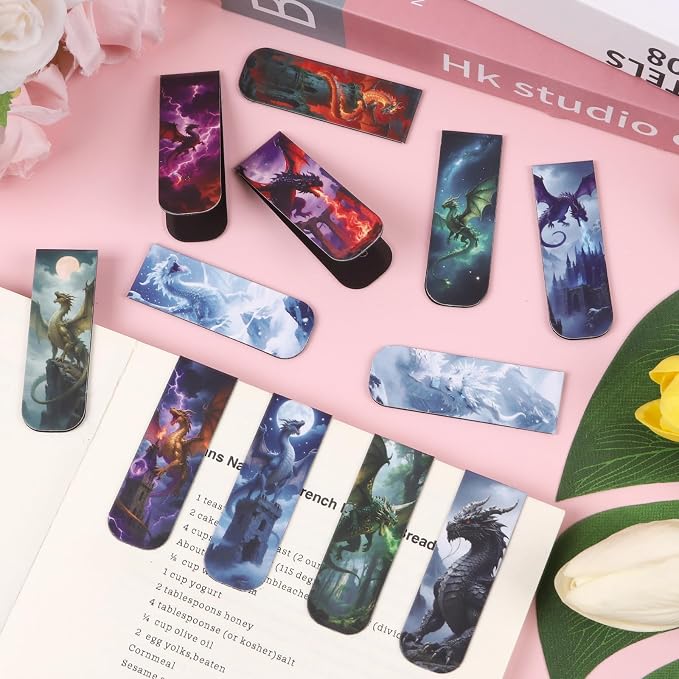 Wxiben Dragon Magnetic Bookmark Gifts - 30 Pcs Cool Dragon Bookmarks Fantastic Animal Book Mark Magnet Book Marker Page Clip for Women Men Bookworms Reading Book Lovers Home Office Favor
