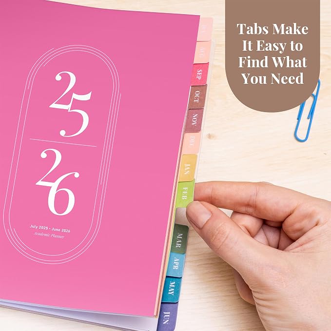 Rileys Academic Planner 2025-2026, Daily, Weekly & Monthly Planner, July 2025 - June 2026, Student Notes Pages, Twin-Wire Binding, Weekly Agenda for School & Work (8 x 6-Inches, Pink)