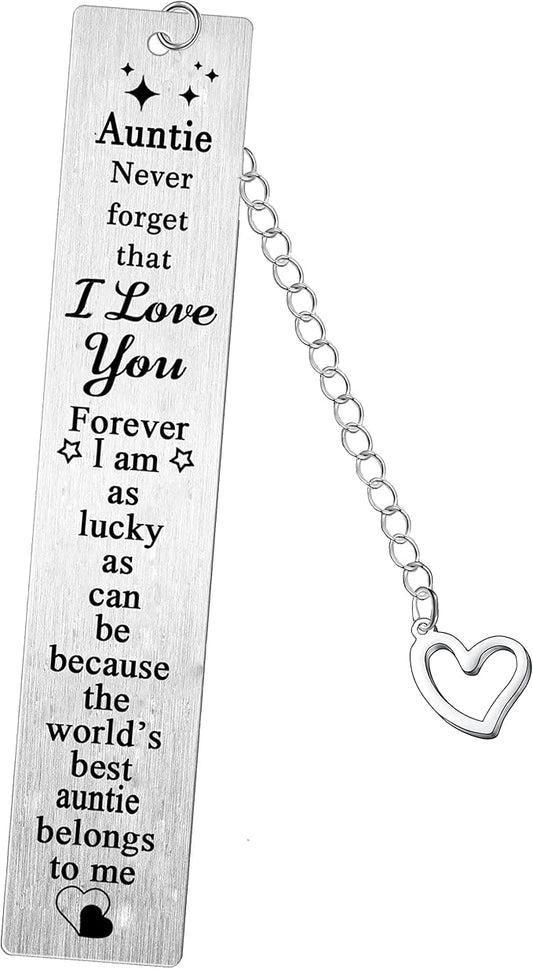 Auntie Bookmark Gifts Aunt Metal Bookmarks Keepsakes Aunt Birthday Mothers Day Gift from Nephew Niece Best Aunt Bookmark Present