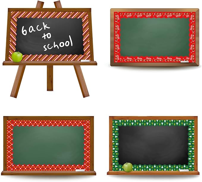 Whaline 69Ft Christmas Classroom Borders Bulletin Board Decorations Red Green Xmas Trim Border Bulletin Board Stickers for School Classroom Office Christmas Decor Party Supplies, 5 Design
