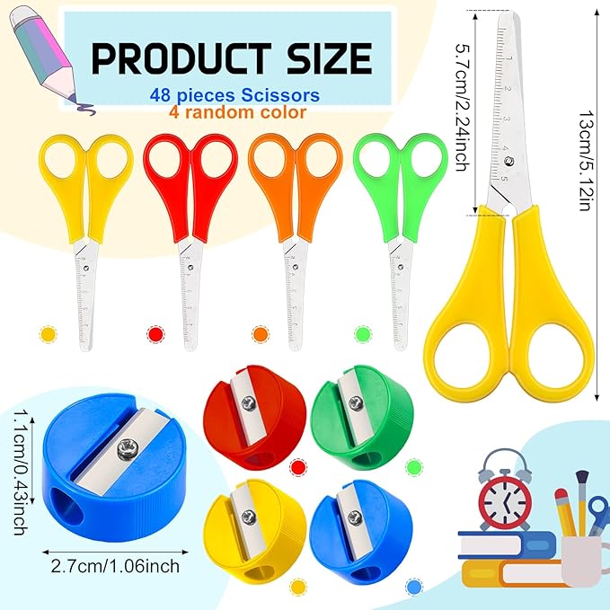 SATINIOR 48 Sets School Supplies Bulk Including 48 Pcs Pencils 48 Pcs Student Scissors 48 Pcs 12 Inch Plastic Ruler 48 Pencil Sharpener School Supplies for Back to School Supplies