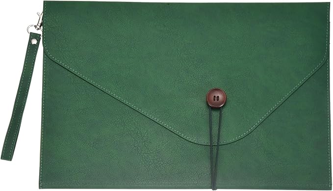 PATIKIL Leather Folder, 14x10 Leather Document Holder File Folder PU Pouch Bag Portfolio File Organizer Handbag Button Personal Envelope Waterproof for Traveling Men Gift, Green