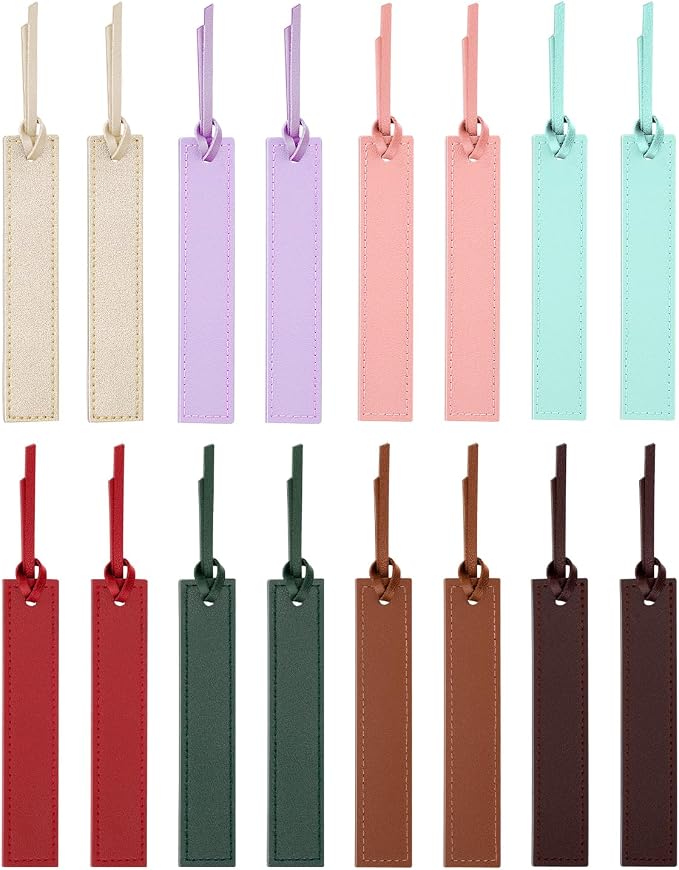 16 Pcs Leather Bookmark, Bookmarks with Leather Rope, Page Markers Reading Present for Women Men, Book Accessories for Reading Lovers, for School Office Home Supplies