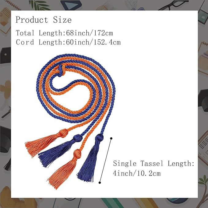 Graduation Double Honor Cords with Tassels Braided Academic Ropes for High School College Ceremony 68 Inch (Royal Blue+Orange)