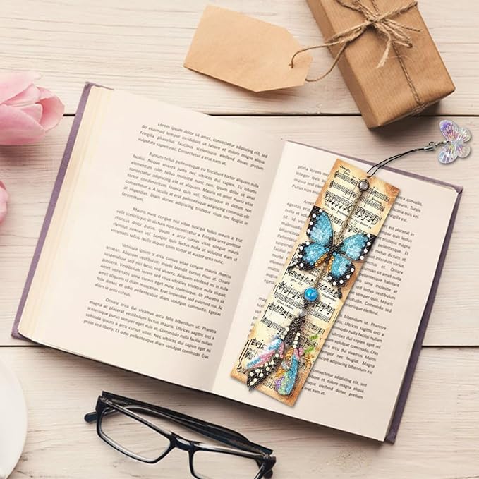 ARTopet 3Pcs DIY Diamond Art Painting Bookmarks with Colorful Butterfly Pendant PET Bookmark Ornament Double Sided Pattern Single Sided Diamond Book Marker Clip Gifts Tags-Butterfly01