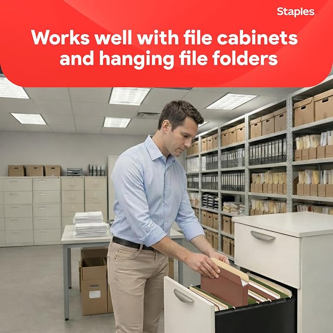 Staples Reinforced File Pockets, Legal Size, 5.25‑Inch Expansion, Heavy‑Duty Brown Accordion Folders with Strong Gussets – 10/Pack