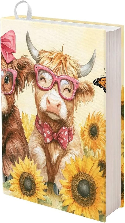 Dreaweet Sunflower Highland Cow Book Cover for Women Girls Cute School Book Sleeve Protector Hardcover Textbook Paperback Covers Stretchy Up to 9 x 11 Inches Office Supplies