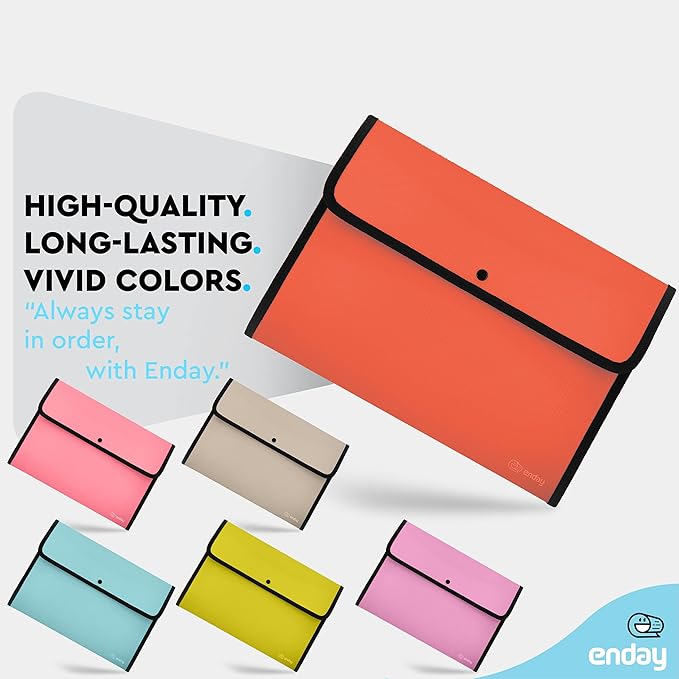 Square Flap Document Holder Red, Expanding File Folder, A4 Letter Size Reusable Filling Envelopes, Snap Closure Wallet File Pouch Also Available in Pink, Purple, Green, Blue, Grey, 1 Pc– By Enday