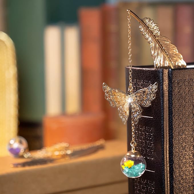 Teacher Appreciation Gifts for Women - Metal Feather Bookmark with 3D Butterfly Charm – Mother’s Day Gifts for Mom, Thank You Gifts, Book Lover Gift Under 10 Dollars, Gift Box Included