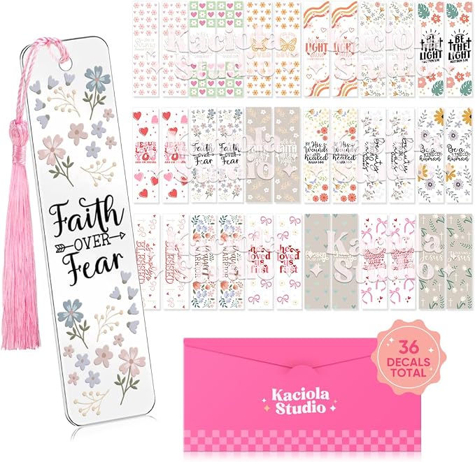 Kaciola 36 Sheets Faith Theme UV DTF Bookmark Wraps, Acrylic Bookmark Blanks UV DTF Stickers, Rub on Transfers for Book Lover DIY (Blank Bookmarks Not Included)
