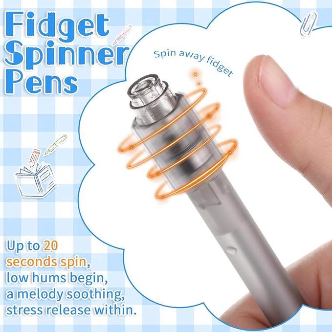 Crtiin 6 Pcs Fidget Spinner Pens for Adults Black Ink Gel Pens with Fidget Ball Stress Relief Pen Spinning Pen for Office Supplies Journaling (Hexagon,Dark Color)