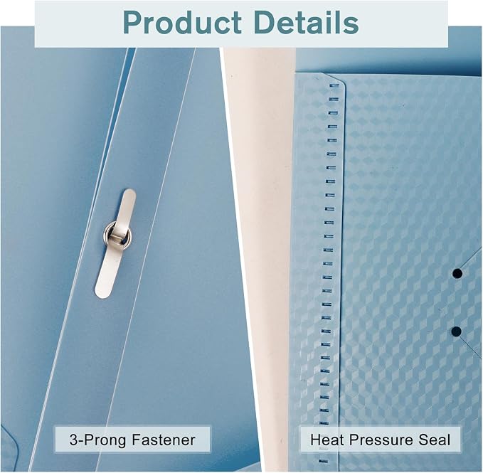 Plastic andPockets and Prongs,2-Pocket and3 Fasteners, Pastel Folders Holds 8-1/2" x 11" Paper for School/Office/Home, 60 Packs