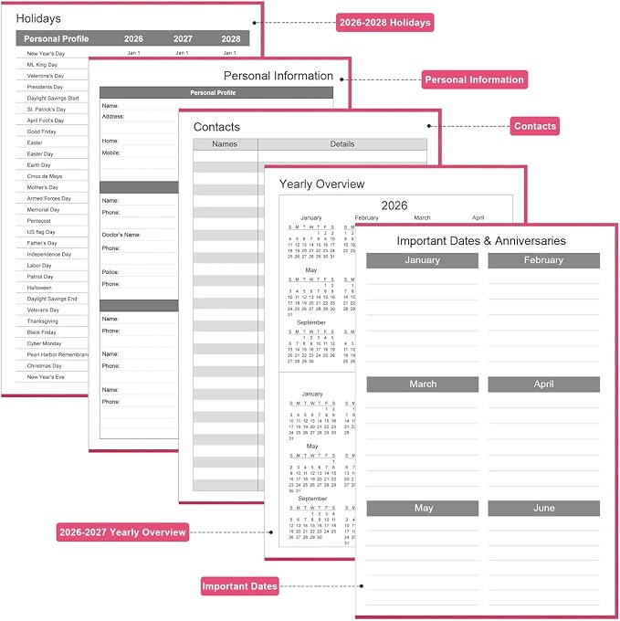 2026-2027 Planner - Weekly & Monthly Planner from July 2026 to June 2027, 5.8'' × 8.3'' Agenda 2026-2027 with Inner Pocket, Elastic Band, Hard Cover, Perfect Daily Organizer, Pink