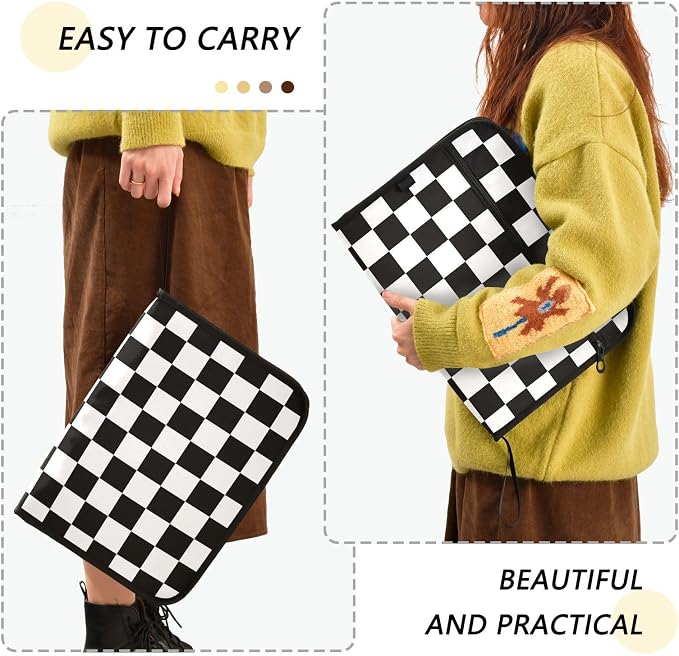 ALAZA Black White Checkered Plaid 13 Pocket Expanding File Folder with Labels, Accordion File Folder File Organizer Letter A4 Paper for Office School Student