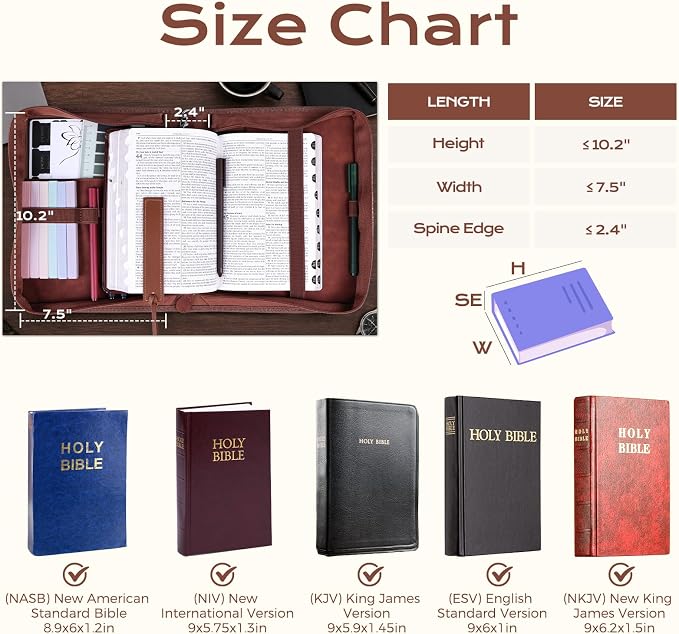 XKDOUS Bible Cover Case Leather Book Carrying Case Large Bible Bag Organizer with Cross, Handle, Pens, Tabs, Study Supplies Journaling Kit Father Day Christian Gifts for Dad, Mom, Men, Women