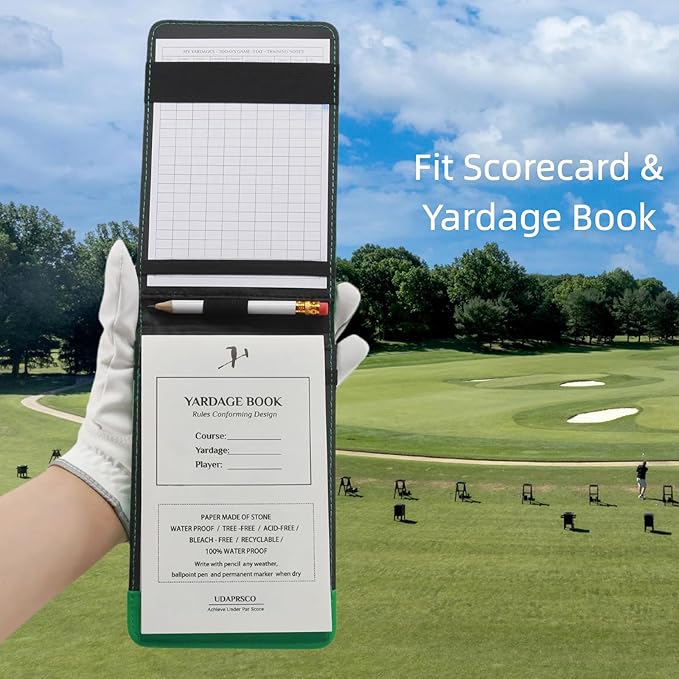 Leather Golf Scorecard Holder & Yardage Book Cover – Slim Microfiber Leather Case for Walking Players | Fits 4.5"x7" Scorecards & Yardage Books | Bonus Pencil & Scorecards