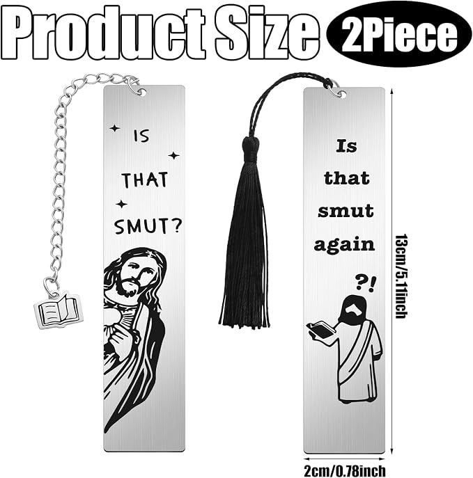 Kenning 2 Pcs Metal Bookmarks with Gift Box is that Smut Novelty Gag Book Mark Humorous Jesus Christian Book Lover Smut Gift for Female Friend Bookish Nerd Booklover Adult Women Christian Gifts