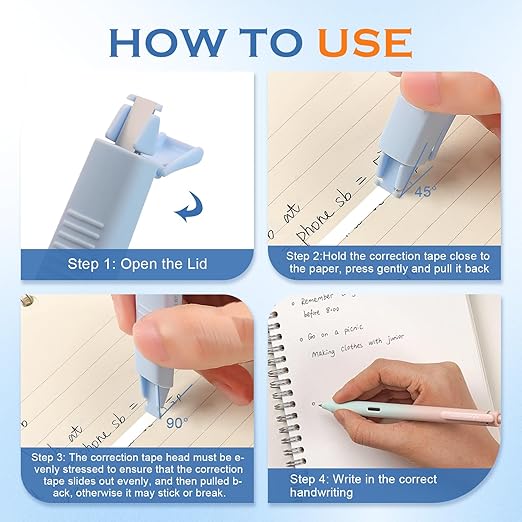 10 Pcs Correction Tape for Instant Error Fixing, Easy-to-Use Pen-Style Applicator, 1/5 Inch x 236 Inches, Aesthetic Office & School Supplies