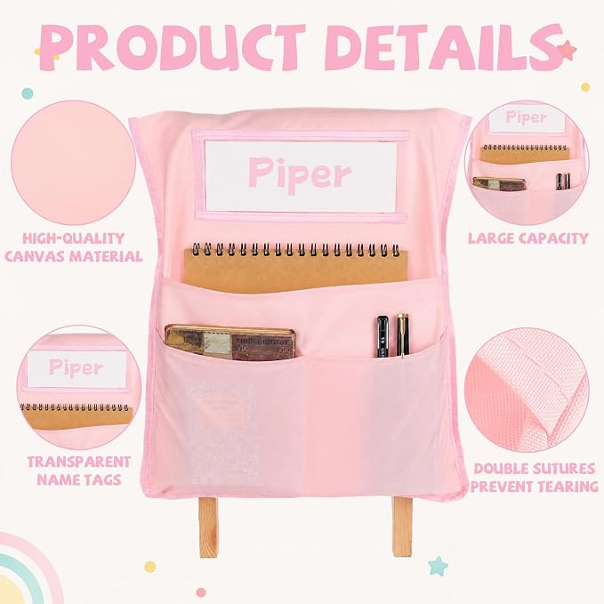 12pcs for Classroom 16.3x19.7inch Classroom Chair Pockets with Name Tag 3 Pockets Chair Organizer for Teacher Student School Office(Boho)