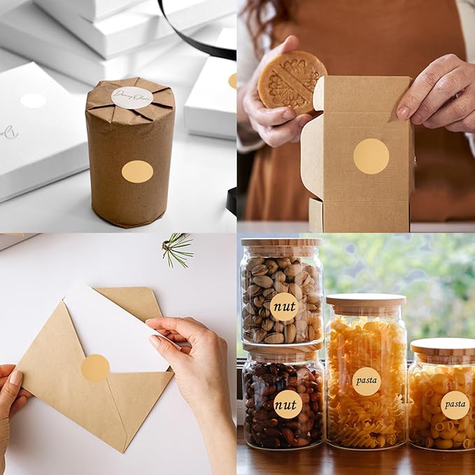 2 Inch Brown Thermal Labels, Round Direct Thermal Labels,Waterproof/Removable Self-Adhesive Thermal Printer Stickers use for Logo Design, Perforation Line Design- 600 Sheets/Roll