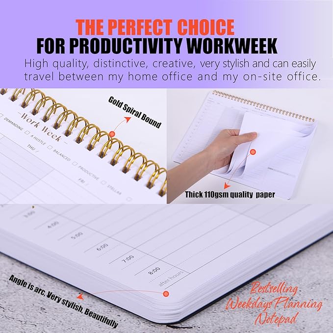 Weekly To Do List Planner with Hourly Schedule - A4 Workweek Desk Pad, 54 Sheets Weekday Planning Notepad, Workday Appointment Planner Book to Organize Your Daily Productivity - Undated Agenda