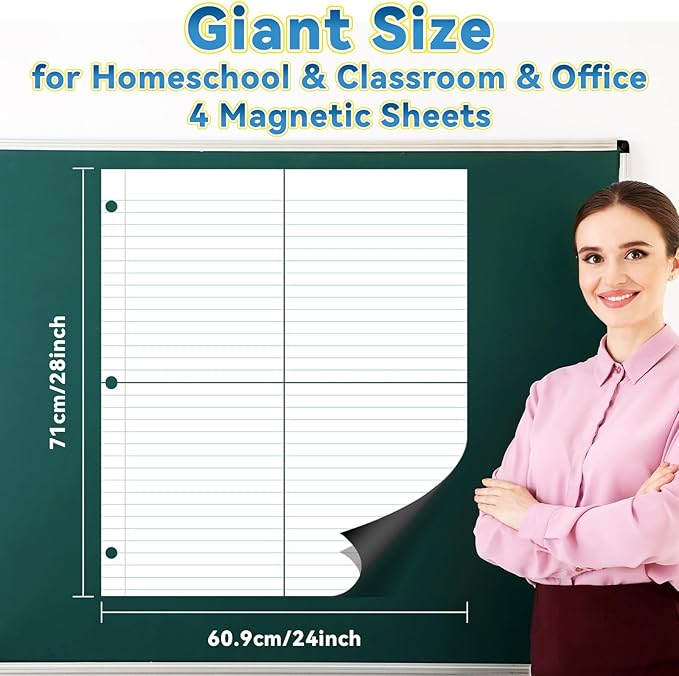 Jumbo Magnetic Dry Erase Notebook Paper 24x28in Magnet Handwriting Lined Paper for Classroom Whiteboard Writing Chart Giant Magnetic Newsprint Handwriting Story Paper Homeschool Teaching Supplies