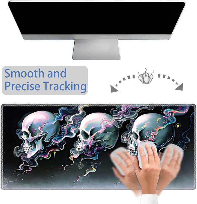 Mouse Pad Gaming Mousepad 31.5x11.8 Inch XXL Large + Coasters,Desk Mat with Stitched Edges, Non-Slip Rubber Base, Thick Mouse Pad for Computer, Laptop, Office & Home - Skull