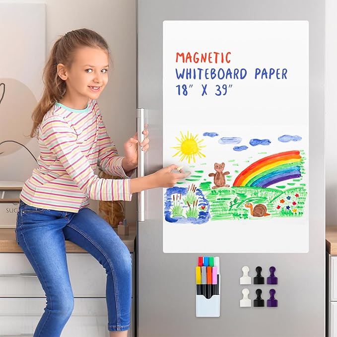 Magnetic Dry Erase Whiteboard Paper 18" x 39", Babenoun Fridge White Board on Wall for Organizer and Planner, Kitchen Refrigerator Shopping List with Marker