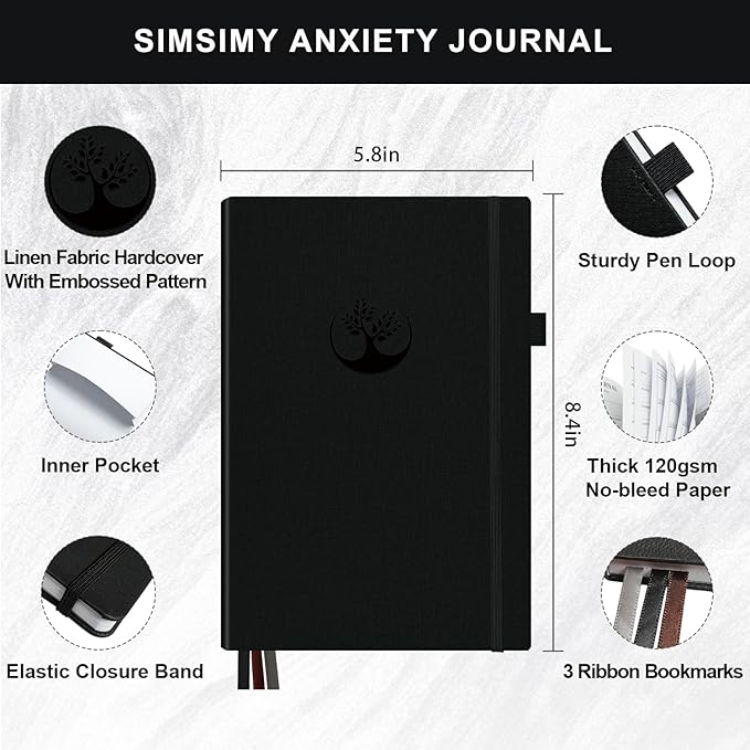 Mental Health & Anxiety Journal, 91 Days Mood Tracker Journal for Mindfulness, Self Care & Stress Relief, Guided CBT Journal with Mental Health Coloring Book Pages & Dream Diary to Record, Wellness Gifts for Women Men
