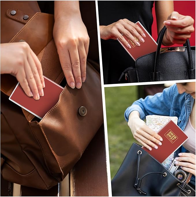 Pocket Calendar 2026-2027, Purse Monthly Planner, Runs from January 2026 Until December 2027, 3.7" x 6.7", Pocket Calendar with PVC Cover for Planning, Organizing and Office - Wine Red