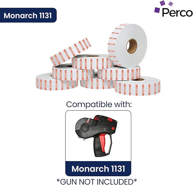 Monarch 1131 Orange Reverse Print on White Dairy Labels — 8 Rolls, 1 Sleeve, 20,000 Labels for Monarch 1131 Price & Date Guns—with Tamper-Proof Design for Marking Milk, Cheese, Yogurt, Butter—USA Made