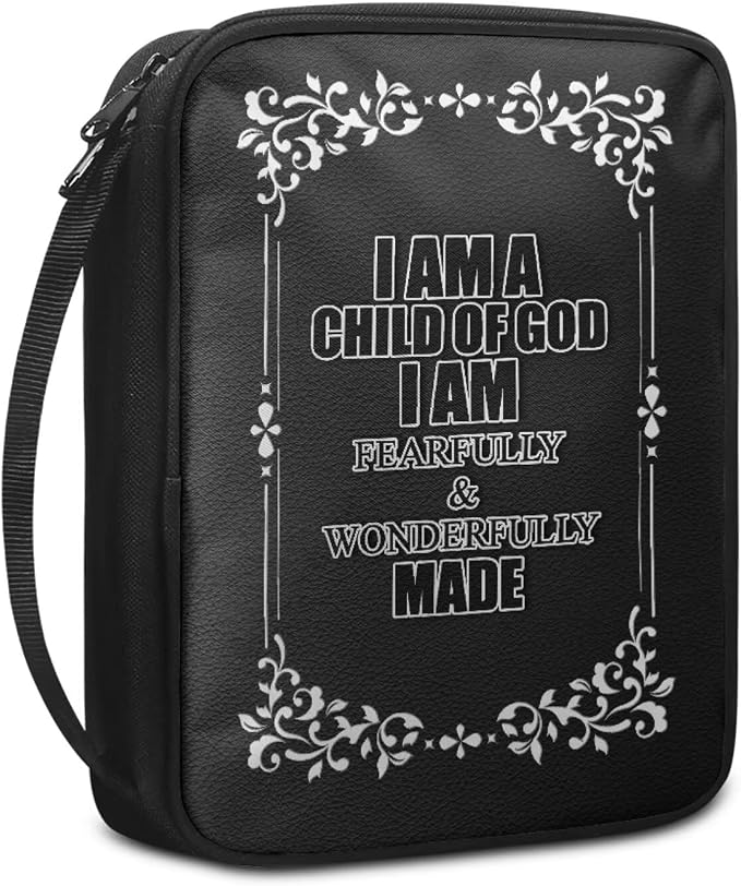 I AM A Child of GOD Black Bible Cover for Women Men,Canvas Bible Book Carrying Cases Church Bag with Handle