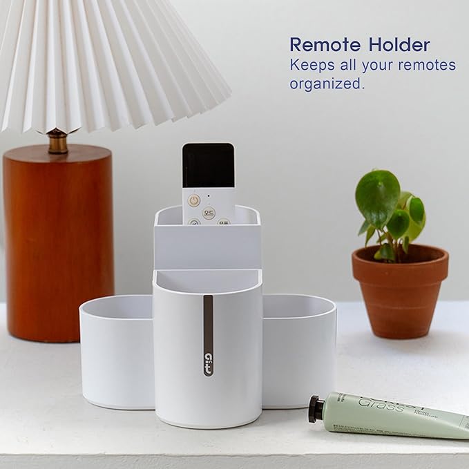 Aesthetic Desk Organizer [Arctic White] - Multi-Compartment Pen Holder & Remote Control Caddy, Modern Vanity Makeup Brush Organizer, Premium Stationery Storage (Made In Korea)