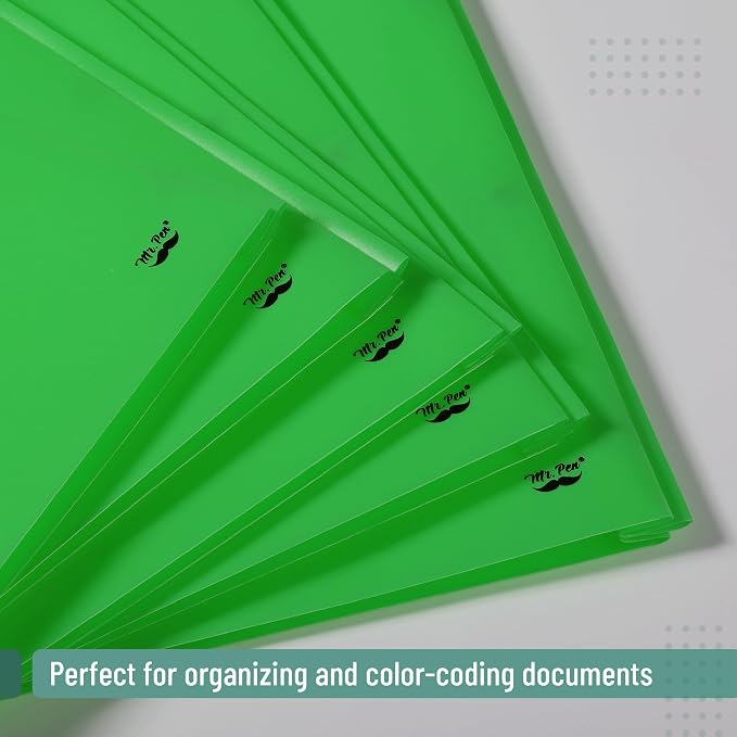 Mr. Pen- Plastic Folders with Pockets and Prongs, 5 Pack, Green, Pocket Folders, Folders with Prongs, File Folders with Fasteners, 2 Pocket Folder